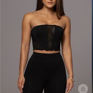 JLUXLABEL Black Strapless Mesh Crop Top